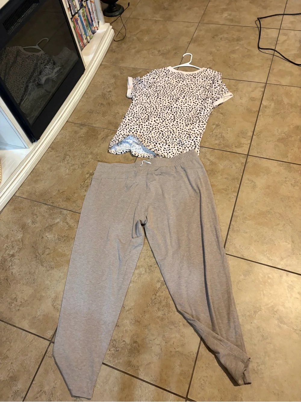 Women’s Two-Piece Gray and White Polka Dot Pajama Set